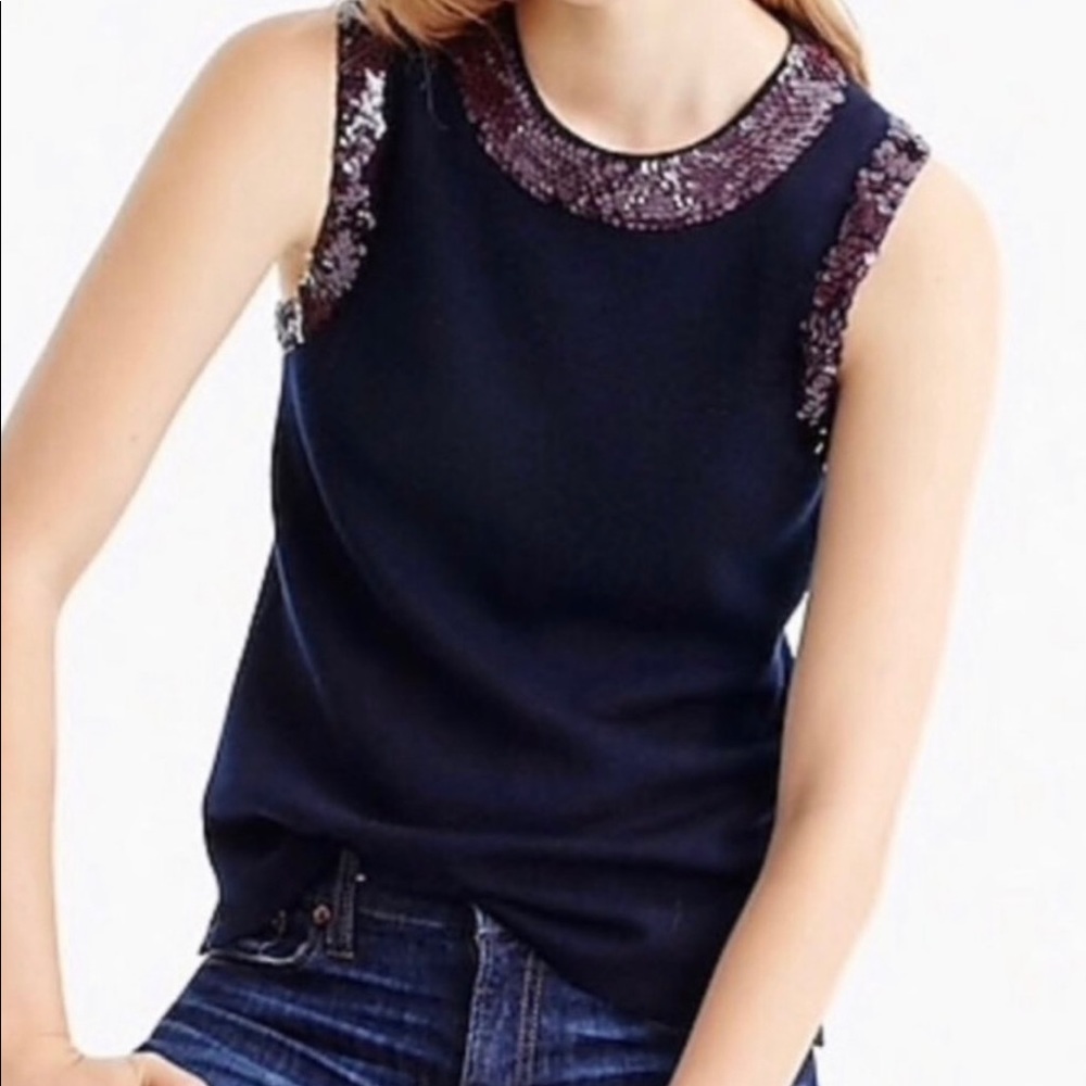 J Crew sequin trimmed sweater vest/top EUC
